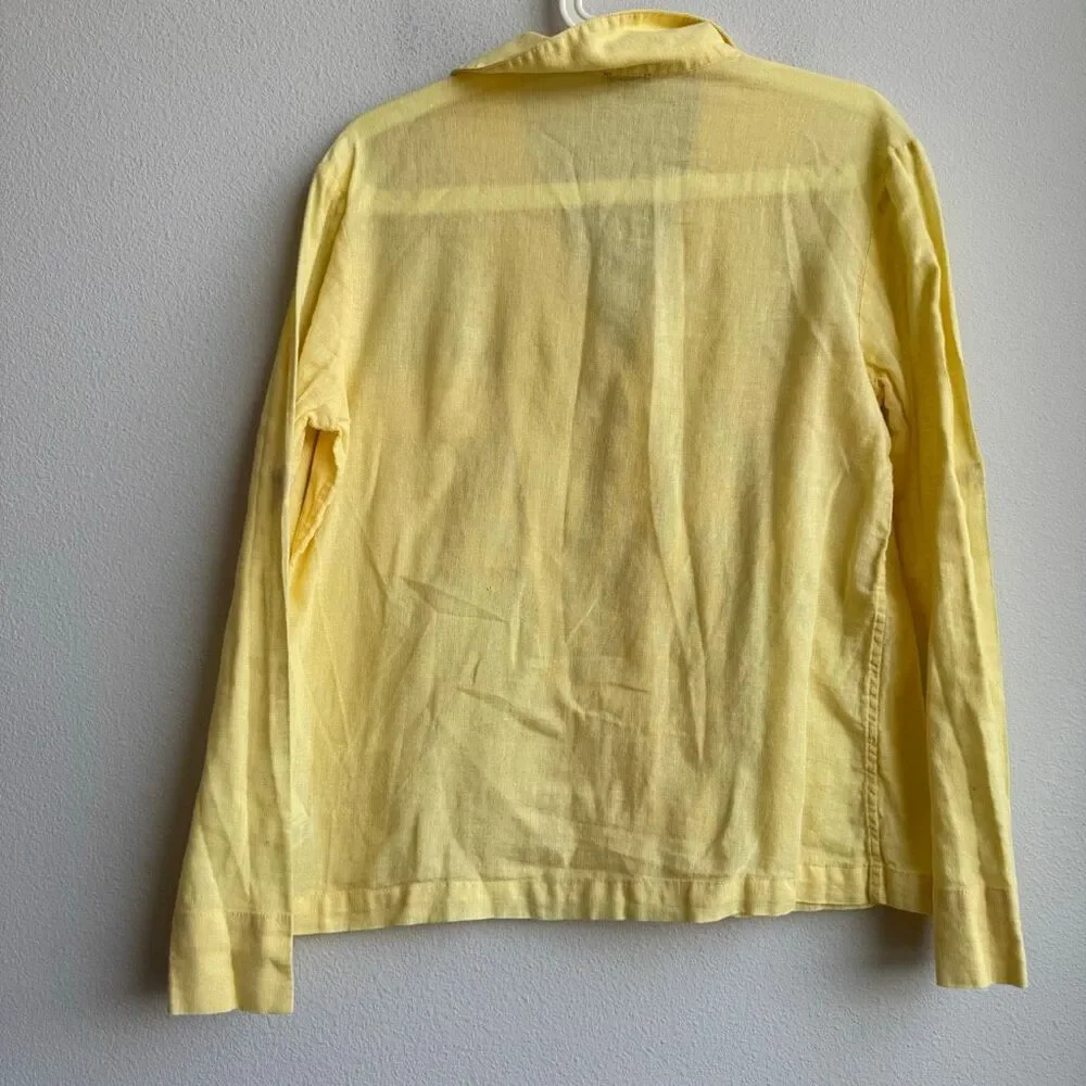 J Crew Camp Collar Featherweight Linen Blend Button Up Shirt US Women's 4 Yellow